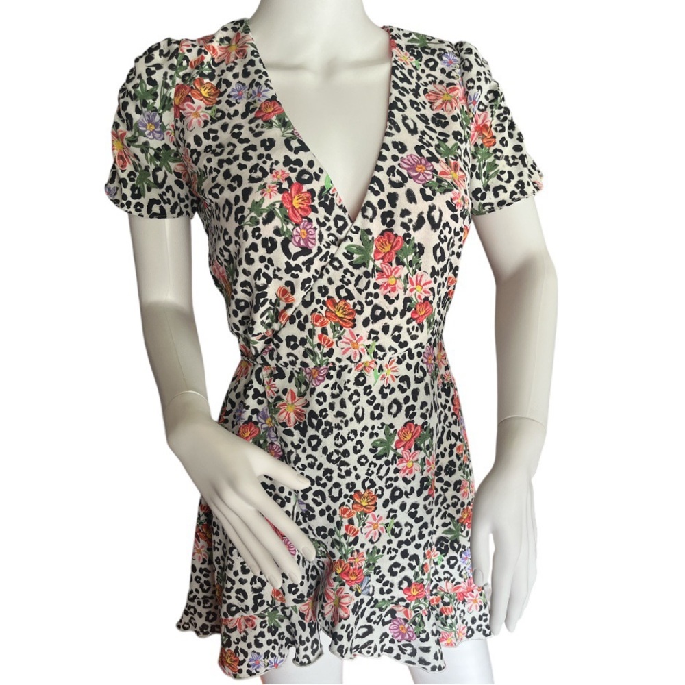 Zara Leopard Print Floral Wrap Mini Dress